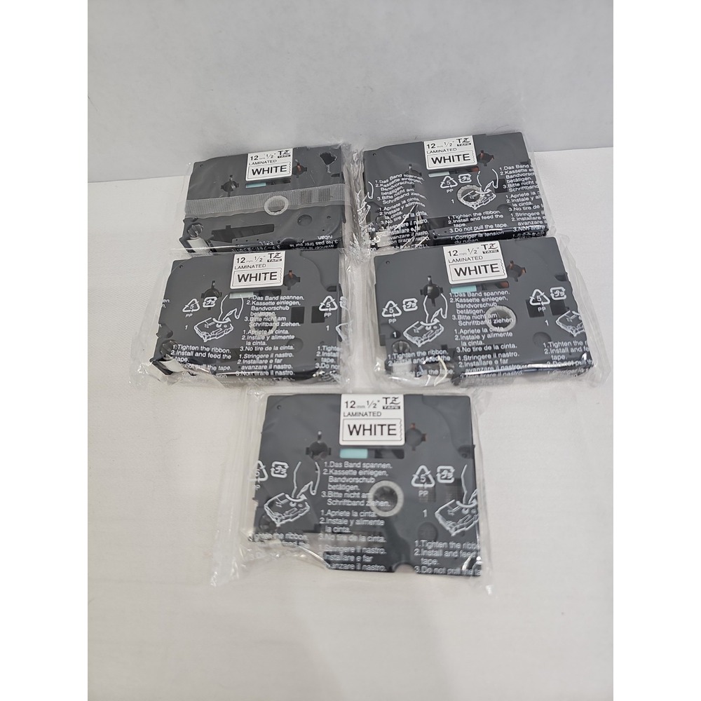 Brother P Touch TZ-131 Label Tape 1/2" 12mm Black/White Tape NEW (5) Separate Pk